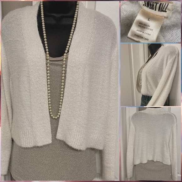Sweet Kizz Sweaters - Kizz Cream Crop Fuzzy Sweater - Size L
